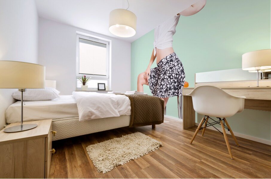 Sexy brunette pin up girl in pink retro fashion Mural print