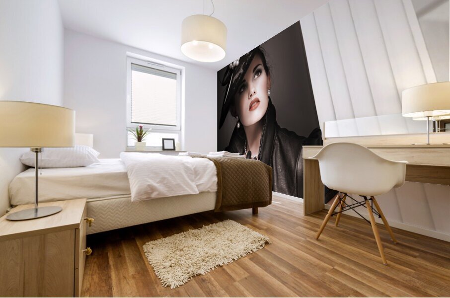 elegant woman wearing black vintage fashion Mural print