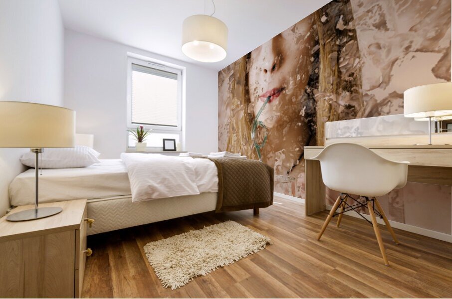 Milk shake pin-up woman. Restaurant art  Mural print