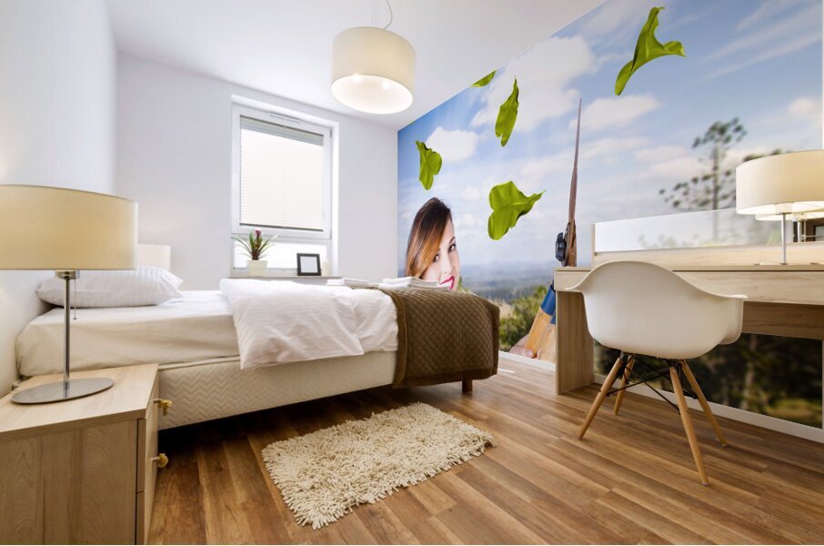 Elegant young woman with shears. Gardening love Mural print