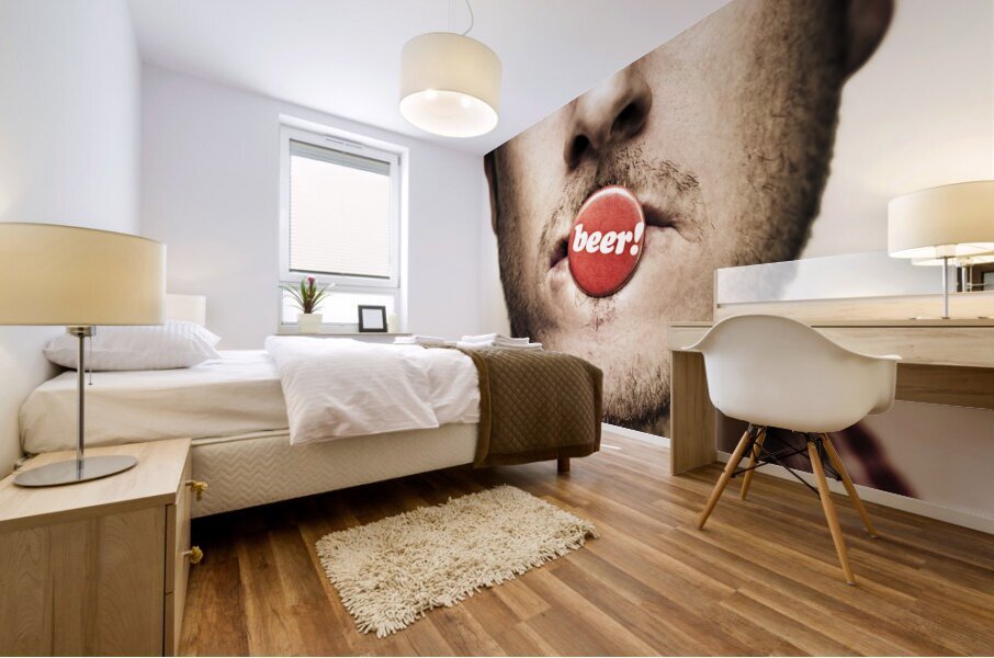 Face Of A Man With Beer Badge Mural print