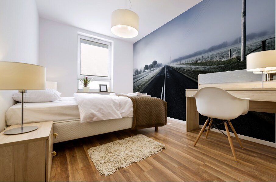 Cold blue winter road Mural print