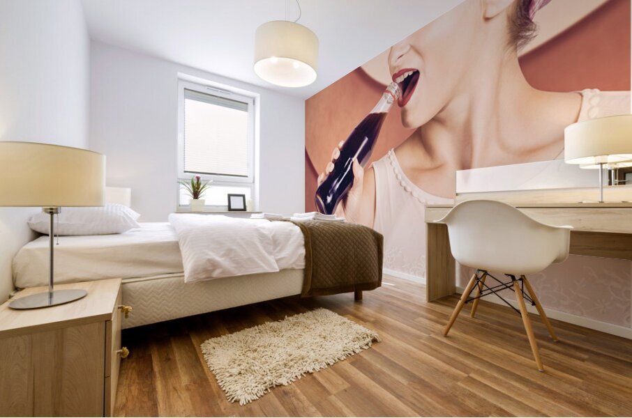 Retro pin up pop art. Soda girl from 1950 Mural print