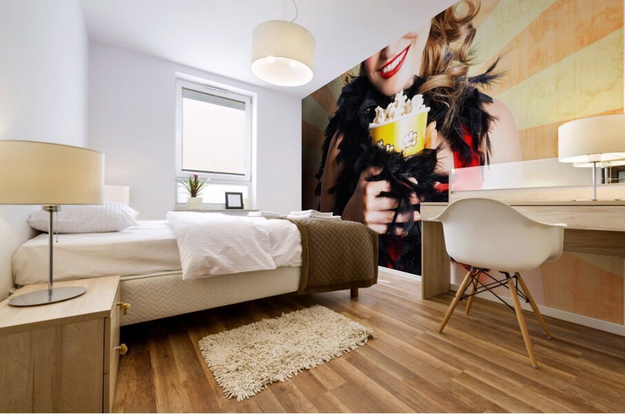 Vintage Woman Eating Popcorn At Movie Premiere Mural print