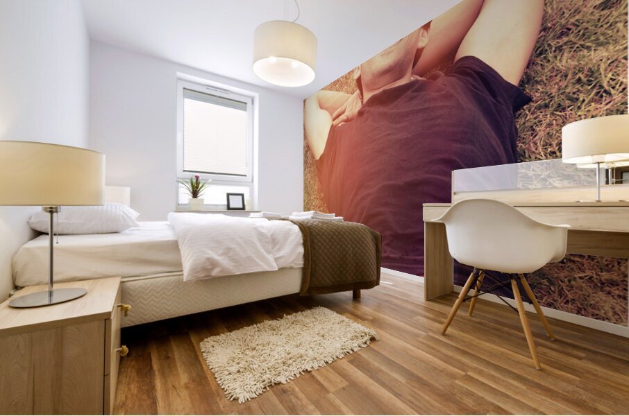 Happy man laughing while enjoying summer holidays Mural print