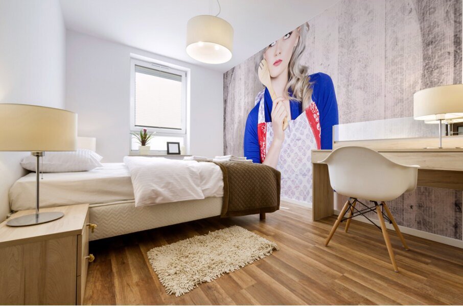 Young pinup housewife thinking what to cook Mural print