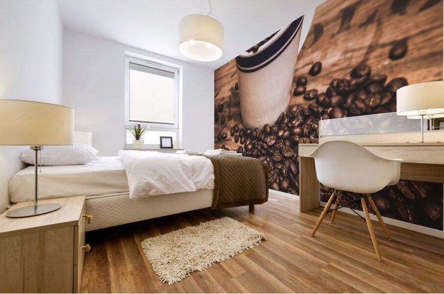 Coffee shop cup and beans Mural print