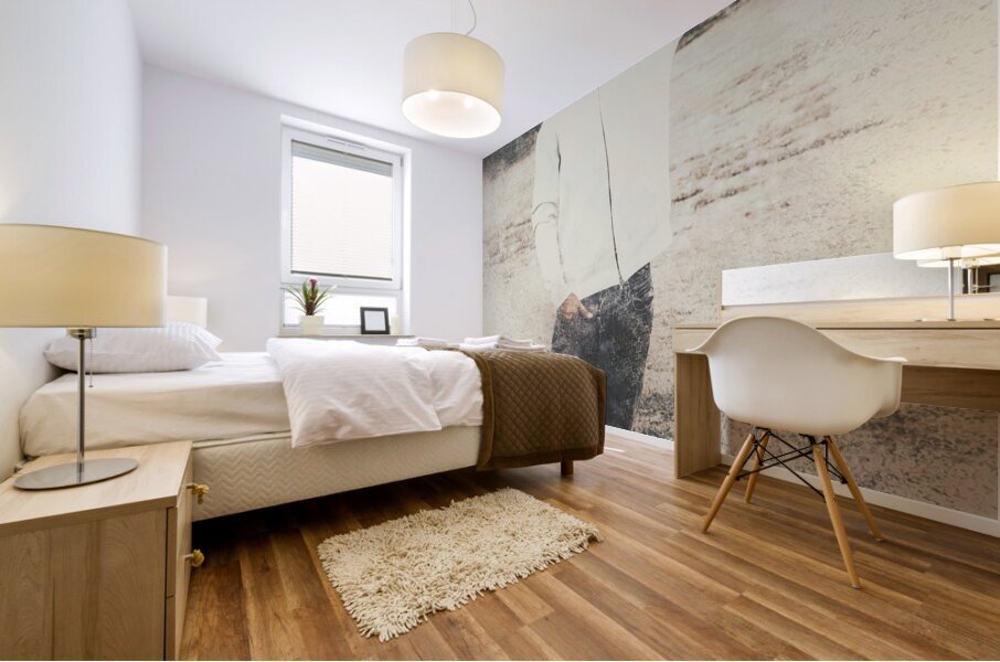 Vintage snowboarding man carrying board in snow Mural print