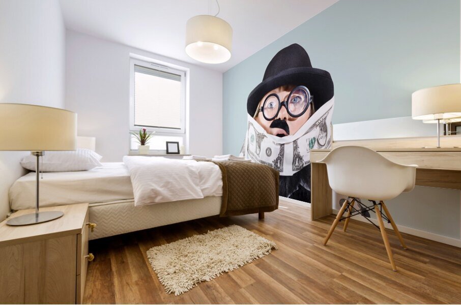 Woman rolling rich with US money Mural print