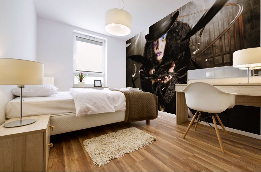 Dark fashion girl making magic and mystery wish Mural print