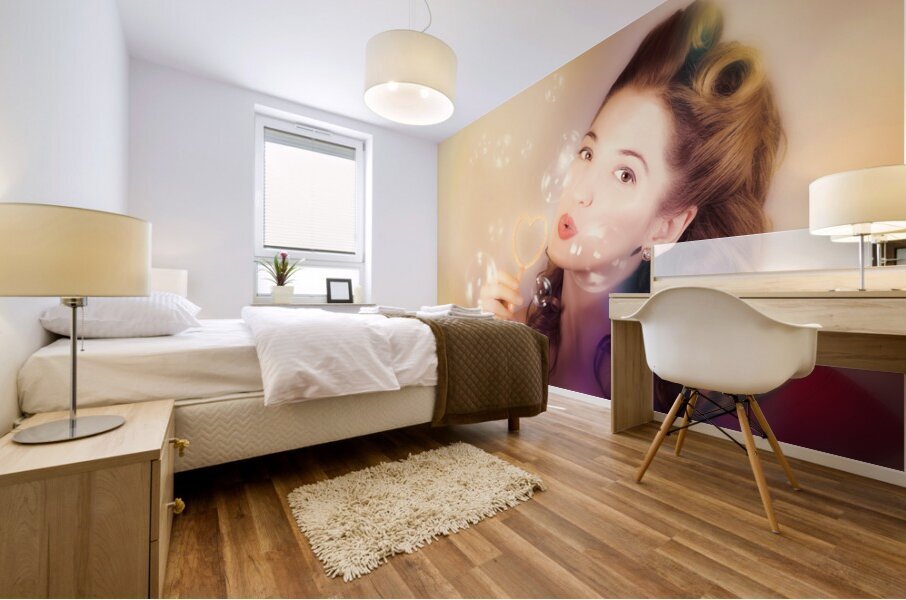 Romantic pinup girl. Retro summer party Mural print