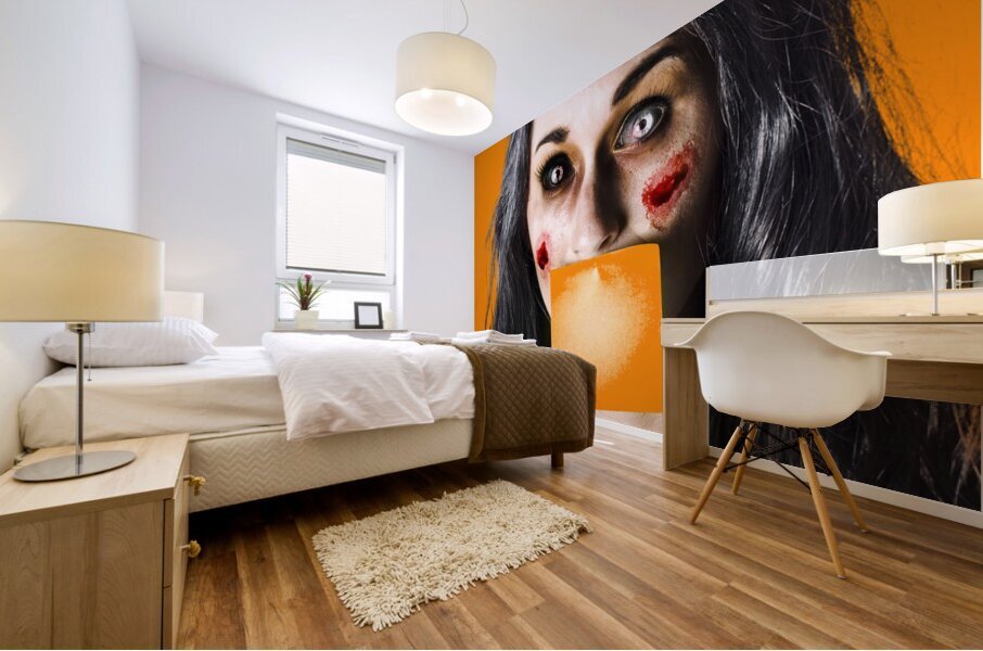 Zombie woman crying for help Mural print