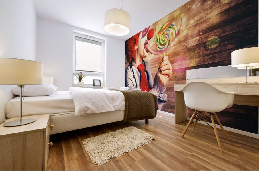 Scary circus clown at horror birthday party Mural print