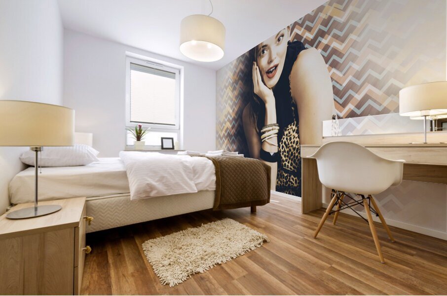 Surprised pin up girl gasping out shear joy Mural print