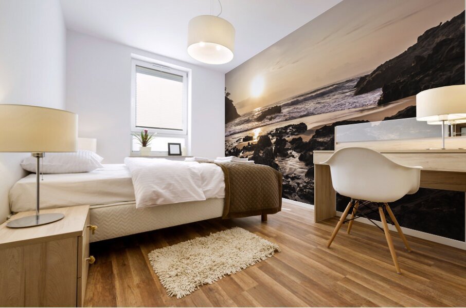 Sunlit stony seashore Mural print