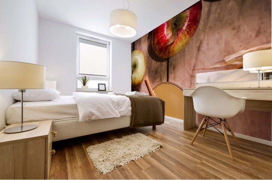 Fresh Apple Cider with Cinnamon Sticks and Apples Mural print