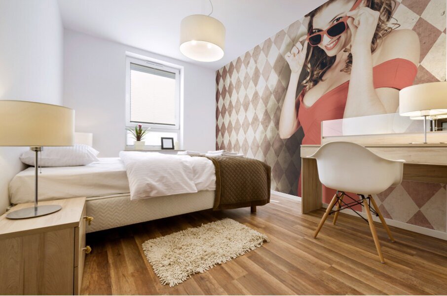 Vintage pinup fashion model in womens sunglasses Mural print