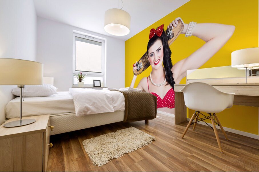 Cute pinup skater girl in punk glam fashion Mural print