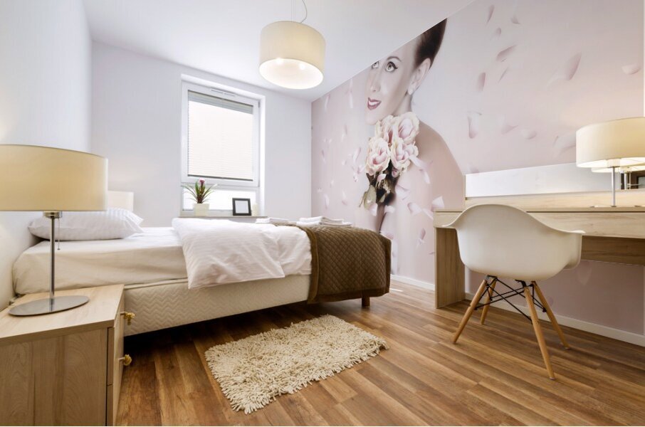 Beautiful Woman Holding Flowers At Vintage Wedding Mural print