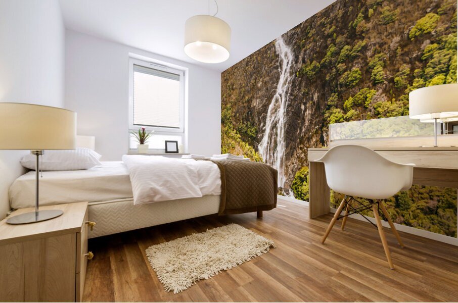 Beautiful waterfall in sunlight Mural print