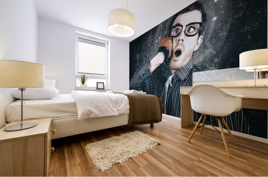 Funny businessman making impact with smashing idea Mural print