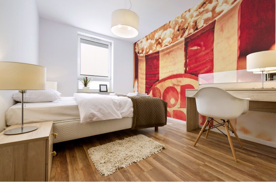 Retro tub of butter popcorn and ticket stub Mural print