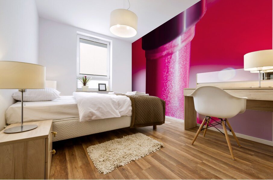 Pink lipstick pressed on surface Mural print