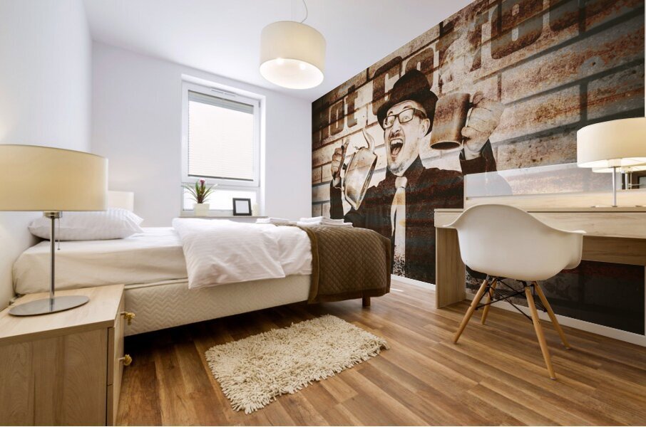 Old fashioned gent cheering to hot coffee Mural print