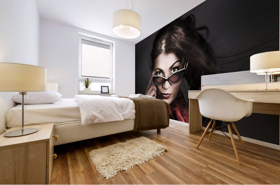 Beautiful pinup woman. Dark 50s fashion portrait Mural print