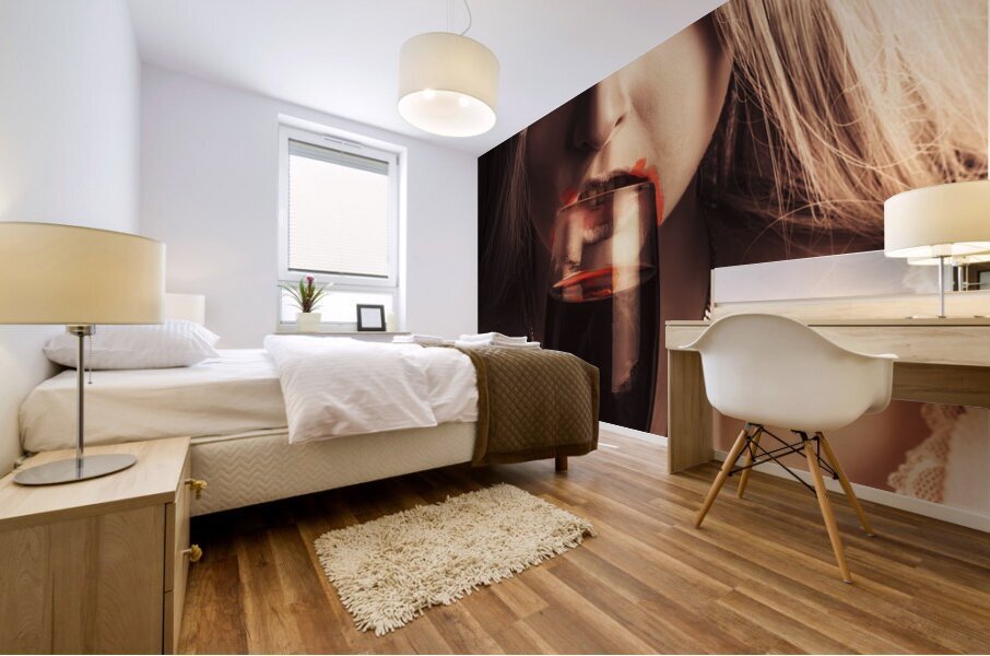 Vampire girl with holding glass of blood Mural print