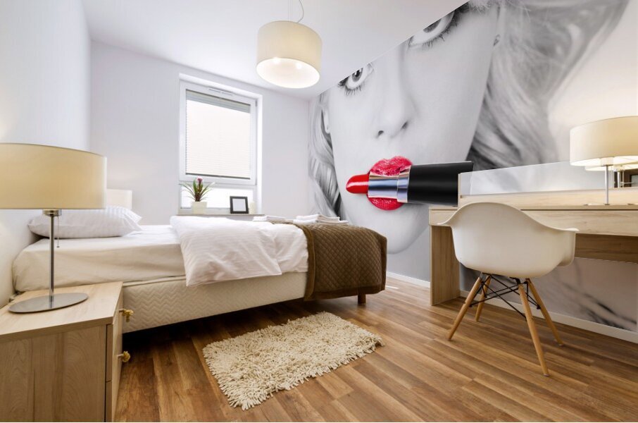 Make-up closeup. Cosmetic pinup girl in lip makeup Mural print