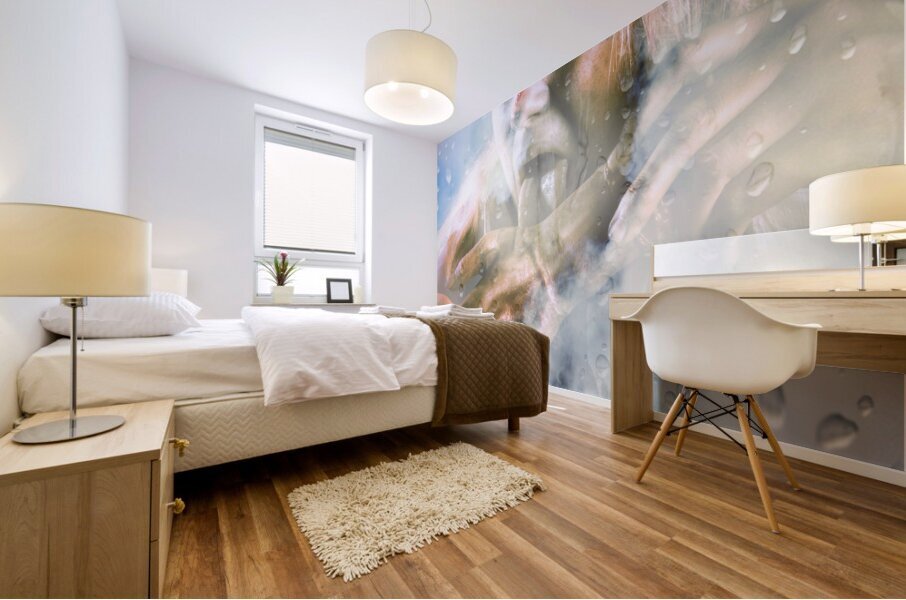 Scary horror zombie licking human hand at window Mural print