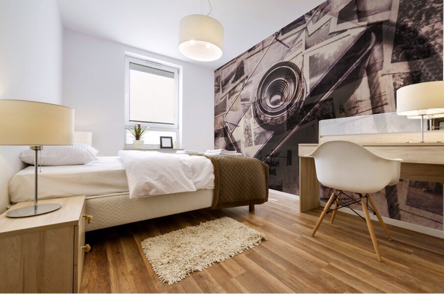 Camera of a vintage double exposure Mural print