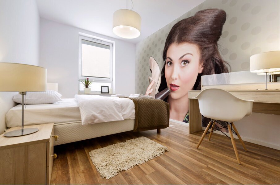 Hi fashion. Retro woman with high heel shoes Mural print