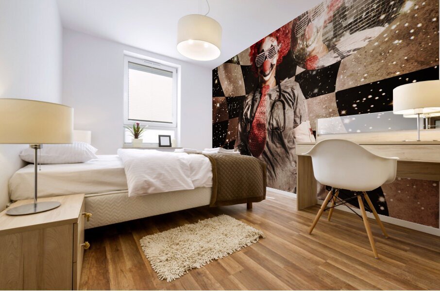 Crazy dancing disco clown on a psychedelic trip Mural print