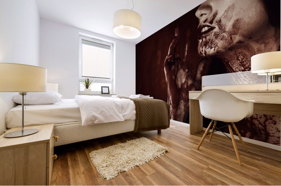 Vampire woman touching tasting and smelling blood Mural print