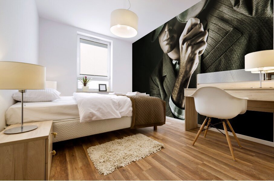 Vintage Undercover Spy On Dark Background Mural print