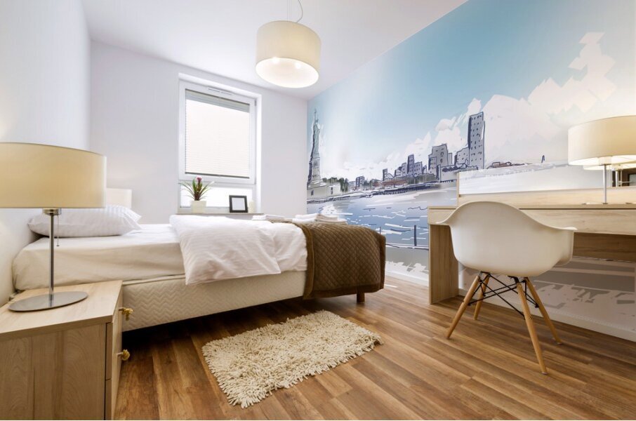 Statue of Liberty and New York City Illustration  Mural print