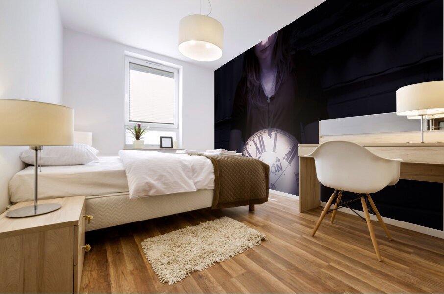 Clock Held By Woman Mural print