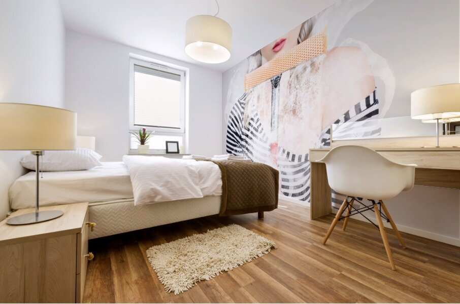 Young woman washing empty copy space windows Mural print