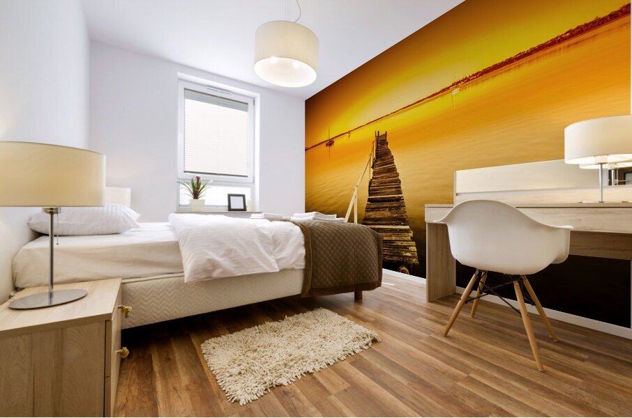 Rickety pier sunset Mural print