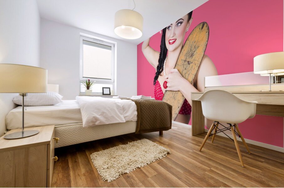 Beautiful young 80s skater girl isolated Mural print