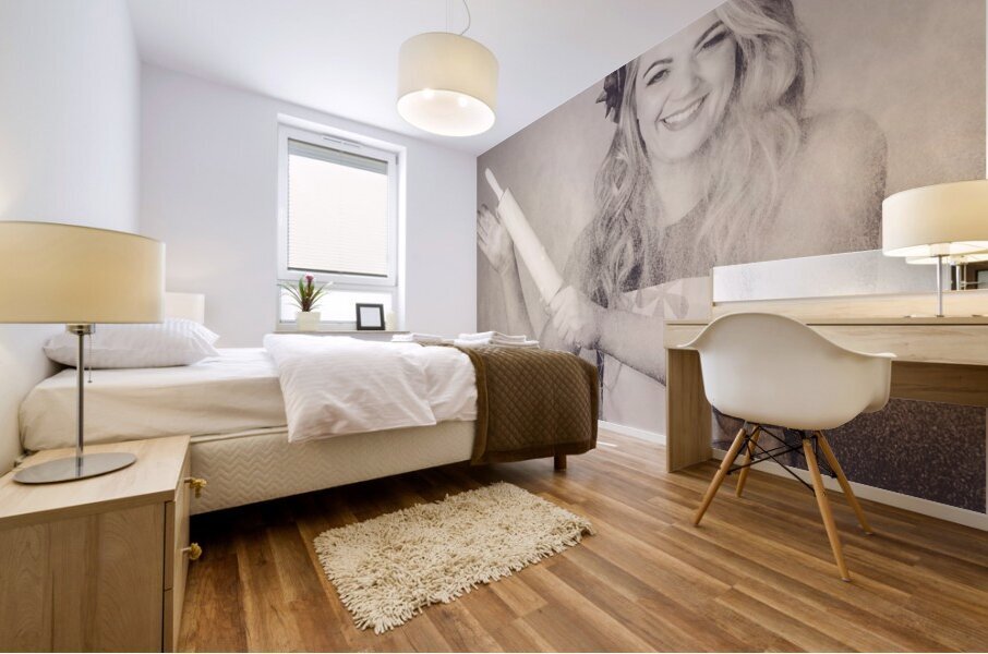 Vintage rolling pin up girl making cooking fun Mural print