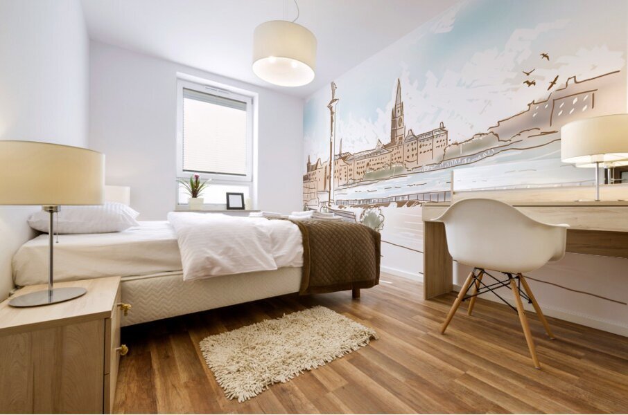 Fine art landscape sketch of Stockholm Sweden  Mural print