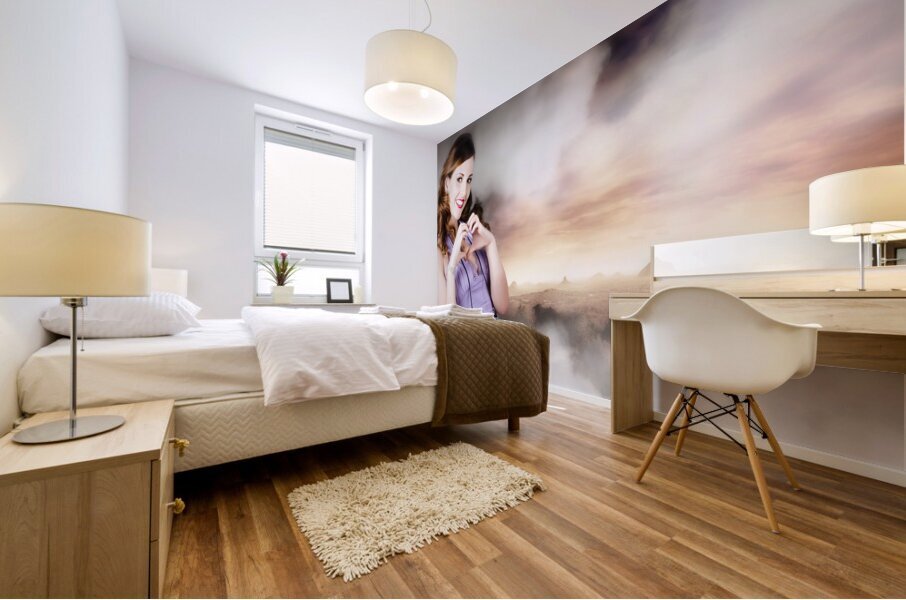 Camera Woman In Love With Taking Landscape Photos  Mural print