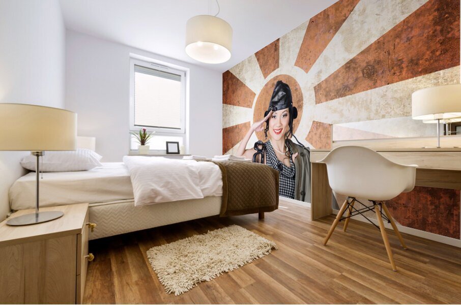 Airplane pilot saluting on grunge background Mural print