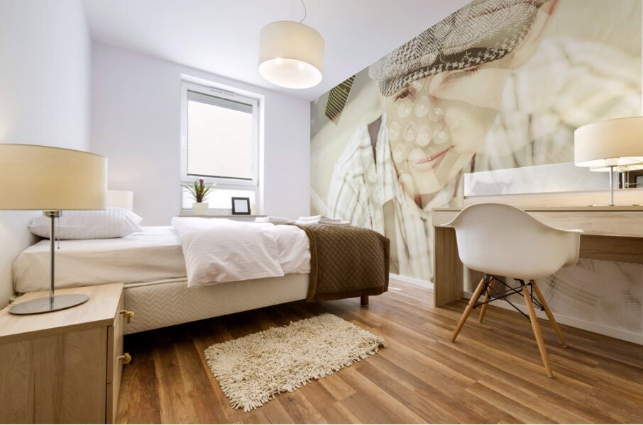 Retro typist with dream to inspire Mural print