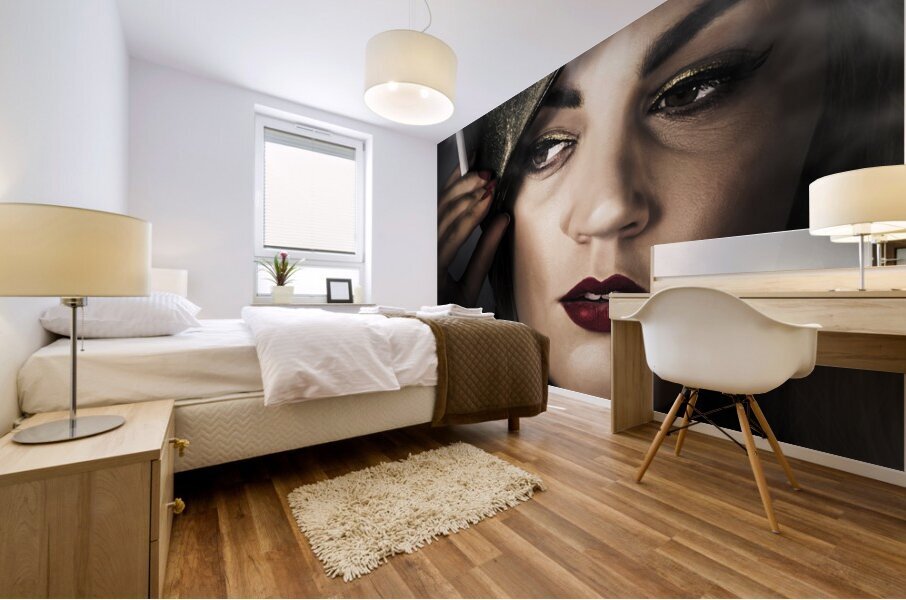 Attractive pinup woman in 1940 military style Mural print