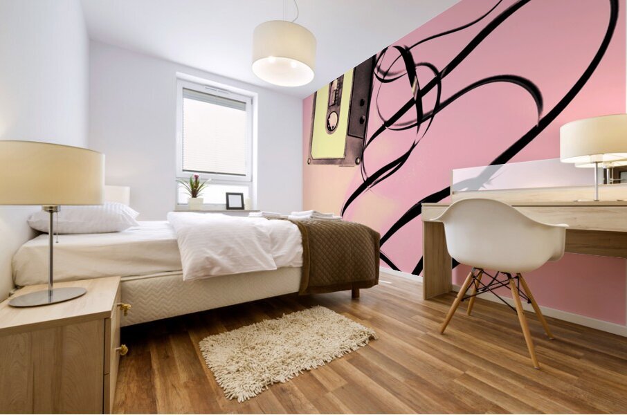 Old tape on pink background Mural print