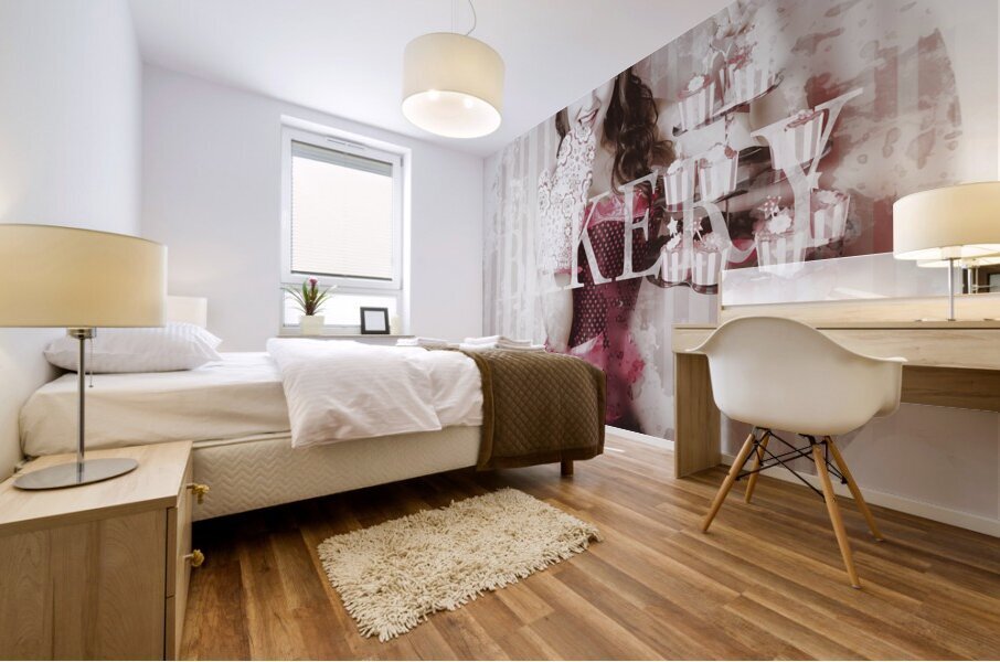 Pinup girl cooking up surprise treat in bakery Mural print